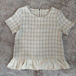 Roolee Plaid Ruffle Hem Top - Cream & Black